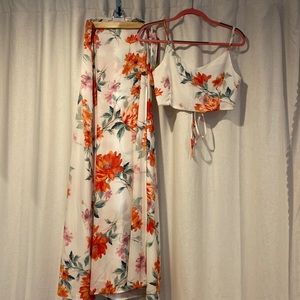 Lulu's Floral Maxi Dress Set - Orange and Green